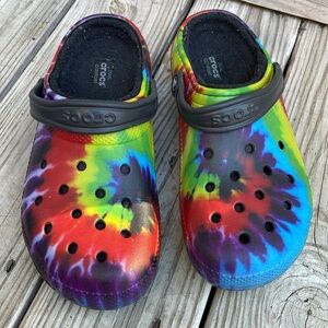 Classic Crocs Rainbow- Multi -Tie Dye Lined Clogs M11 / W13